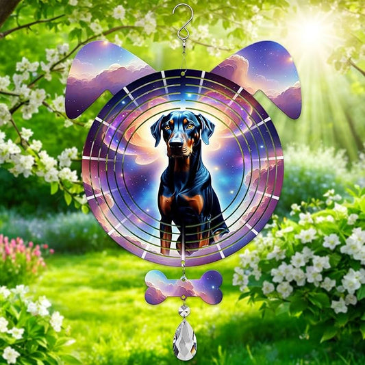 Doberman Dog Ears Wind Spinner, Doberman Wind Spinner Hanging for Yard and Garden (Doberman)