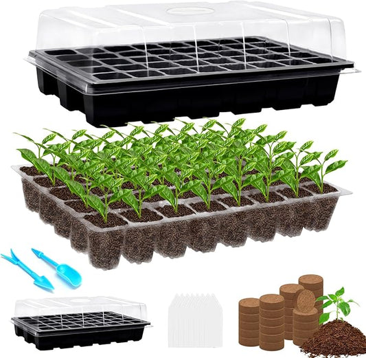 Halatool 2 Pack Seed Starter Trays with 80 Pcs Coco Pellets, Greenhouse Indoor Seed Germination System for Herbs Vegetables Flowers, Seed Starter Kit