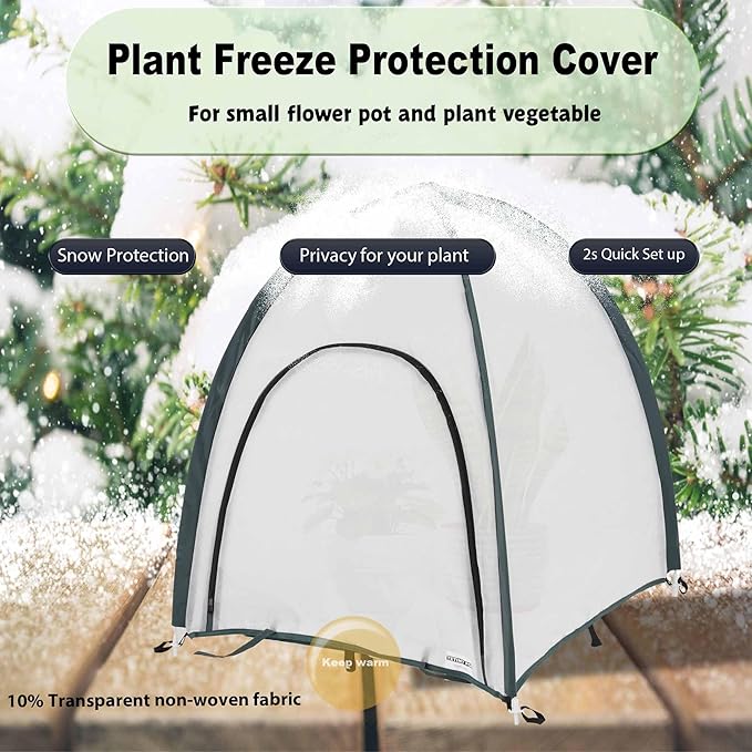 2pcs Quick Open Plant Covers Freeze Protection Portable Small Cover for Garden Flower and Flowerpot Cold Frost for Winter Frost Snow Storm Protect from Birds, Pests (Non-Woven(28" L x 28" W x 32" H))