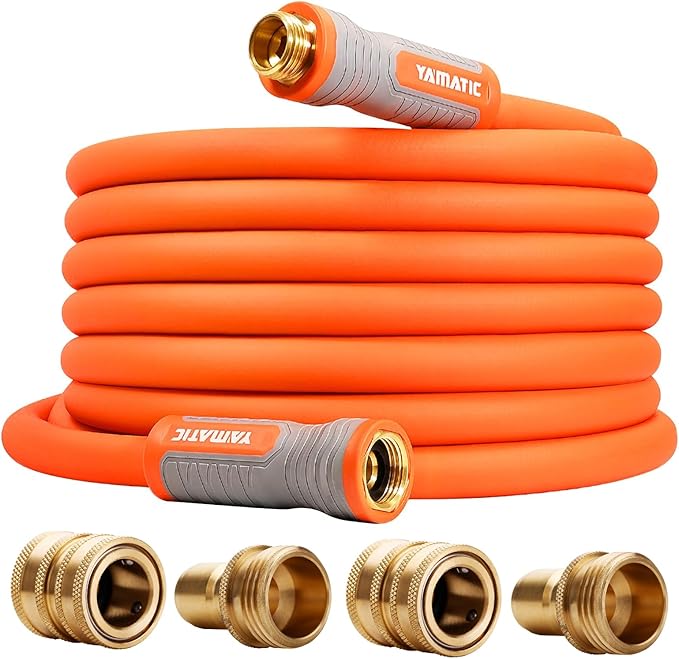 YAMATIC Garden Hose 5/8 in x 30 ft, Ergonomic Swivel Fittings, Burst 600 PSI, Heavy Duty, Flexible and Lightweight Water Hose with 2 Set Quick Connect