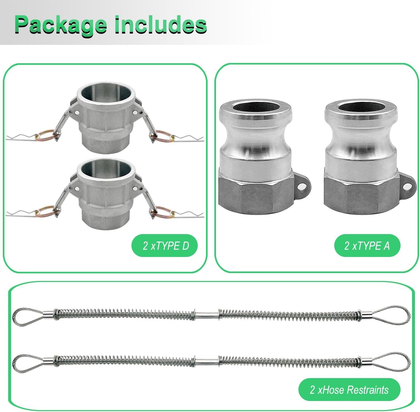 SAFBY 2 PCS Type A and Type D, Aluminum Cam Lock Fittings Cam Groove Fitting Camlock Fittings, Male and Female Adapter Female NPT Thread Camlock Fitting