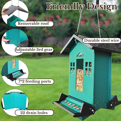 Squirrel Proof Bird Feeder for Outside, Bird Feeders for Outdoors Hanging 5 Lbs Seed, Wild Bird Feeder Large Capacity (Green)