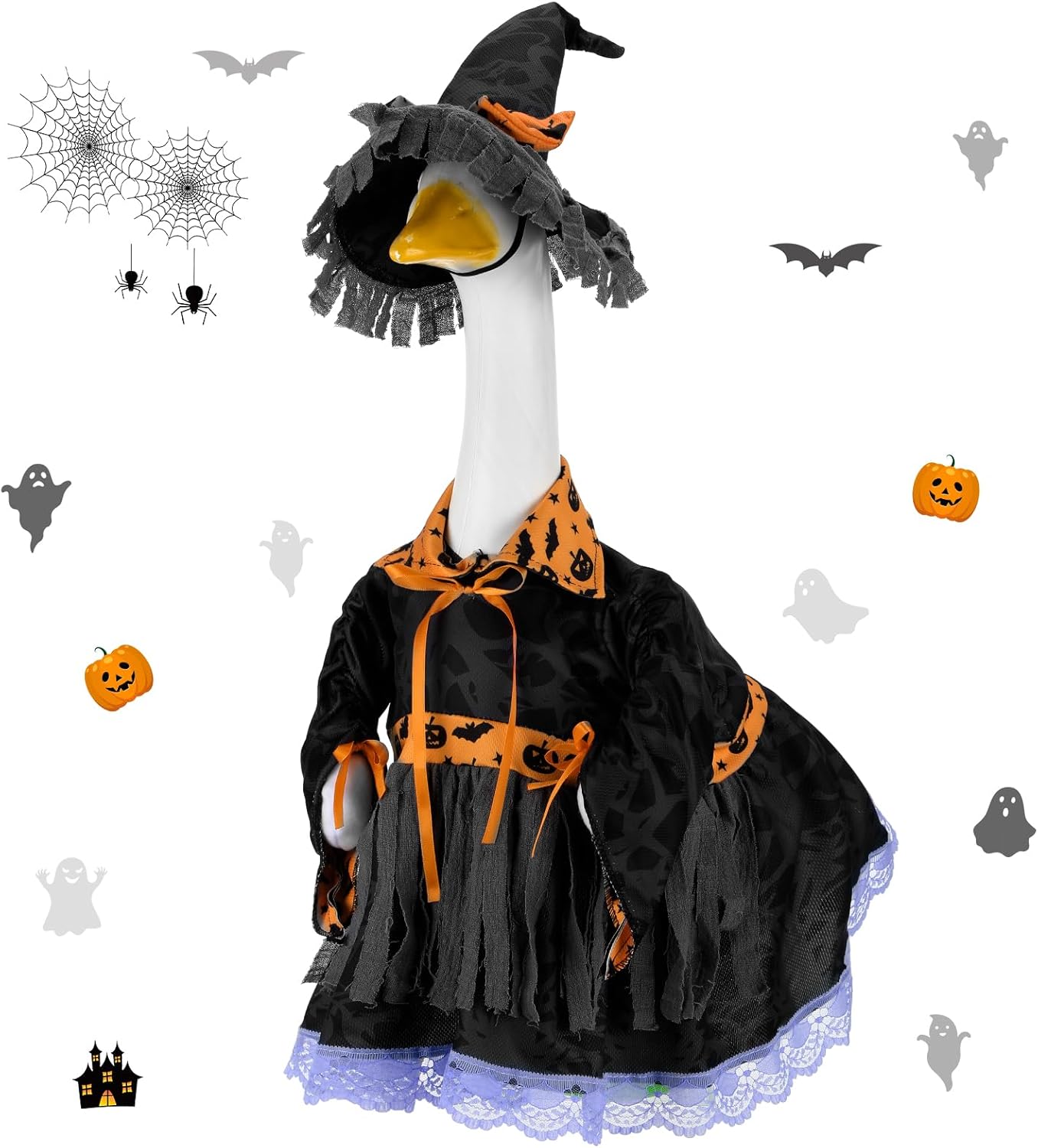 Suzile Halloween Goose Outfit Witch Party Dresses Clothes for 23" High Cement or Plastic Porch Goose Costume for Yard Lawn Outdoor Garden Patio Statue Holiday Halloween Decor