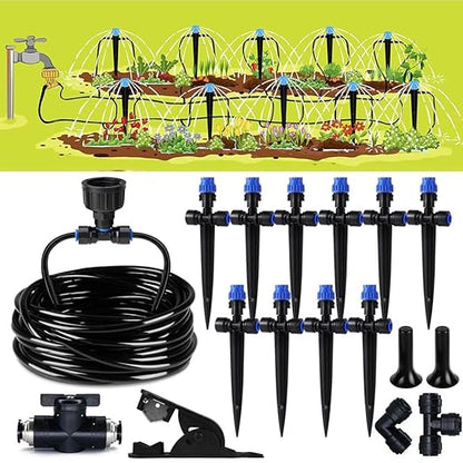 32.8FT Quick-Connect Drip Irrigation Kit with Adjustable Fan-Shaped Drippers for Garden Watering, Saving Water Automatic Irrigation Equipment for Raised Bed Plants Vegetable Garden Greenhouse