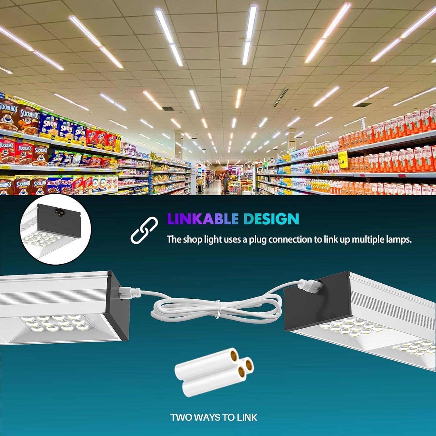 4FT LED Shop Light, 50W, 6000LM, 5000K Daylight, Linkable 4 Foot LED Light Fixture for Garage, 48 Inch Linear LED Light for Workshop, Utility Shop Lights, Suspended & Flush Mount, 6 Pack