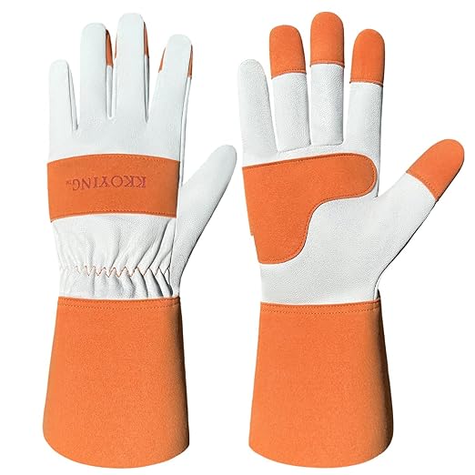 Gardening Gloves, Long Thorn Proof Garden Gloves for Women and Men, Goatskin Breathable Leather Work Gloves for Gardening, Pruning, Yard Work, Brown, XL
