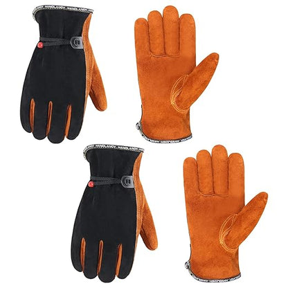 HLDD HANDLANDY 2 Pairs Leather Work Gloves for Men & Women – Cowhide Gardening Gloves, Thorn Proof, Cotton Lined, for Tig/Mig Welding, Construction, Chainsaw, Farm, Landscaping