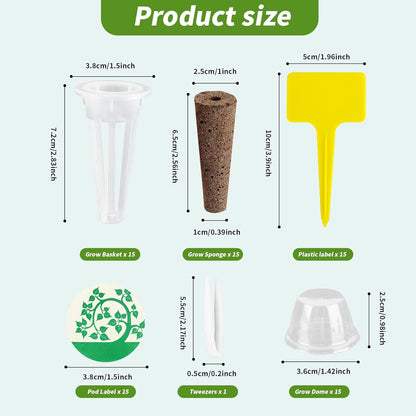 76 pcs Seed Pod Kit for Aerogarden,Grow Anything Kit for Indoor Hydroponics with 15 Grow Sponges 15 Pod Labels,15 Grow Baskets,15 Grow Domes,15 Tags,1 Tweezer.