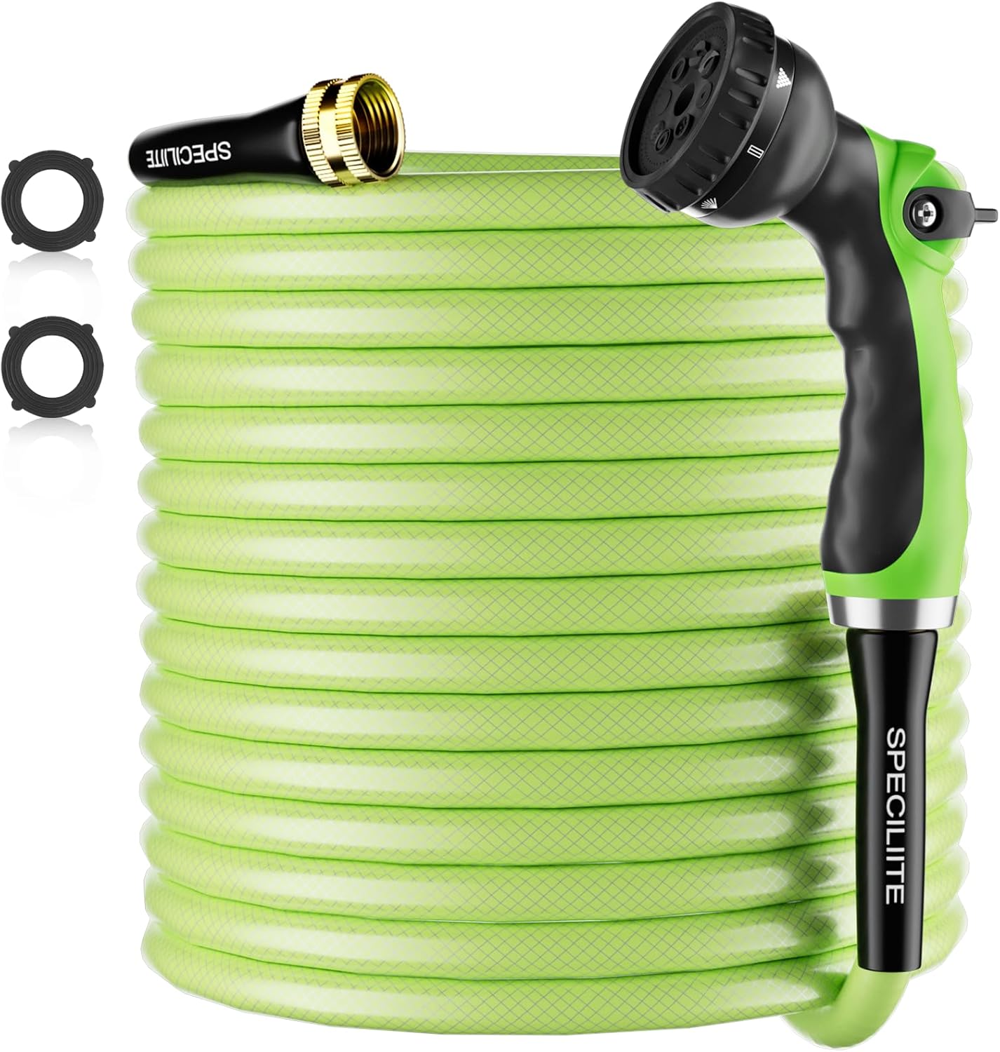 SPECILITE Flexible Garden Water Hose 125 Ft, Heavy Duty, Lightweight and Leak-Proof Pipe× 1/2 In, 3/4" Brass Swivel Fittings,Burst 600 PSI, Non-Expandable, Kink-Proof, For Car, Yard, Outdoor, Lawn