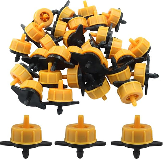 50 Pack 2 GPH Pressure Compensating Drip Irrigation Emitters, Premium Plastic Drip Sprinklers for 1/4" Tubing for Indoor/Outdoor Plants, Gardens & Landscapes
