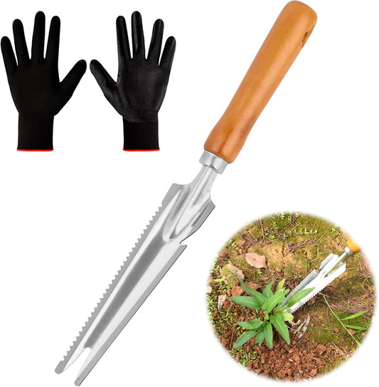 5-in-1 Stainless Steel Hand Weeder Puller Tool & Dandelion Fork Knife - Hand Weed Removal Tool for Weeding, Planting, Transplanting, Soil Cultivating & Flower Care（13.8-inches
