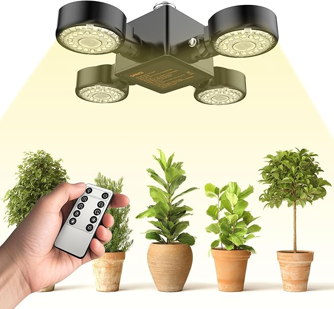 SANSI Grow Lights for Indoor Plants, Full Spectrum with Remote Control, Dimmable, Auto On Off 4 8 12 Hrs Timer, 40W (400 Watt Equiv) Plant Light with Optical Lens for Indoor Greenhouse, E26 Base