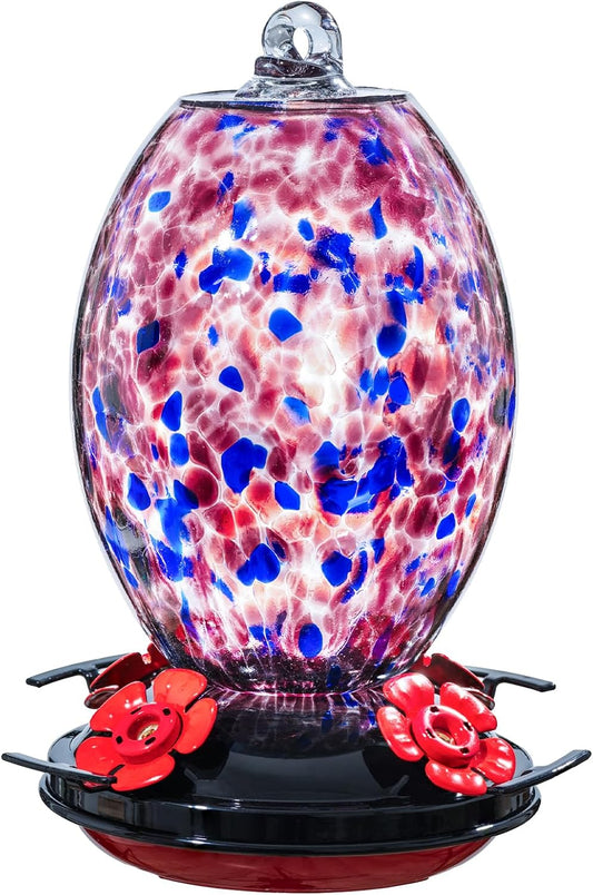 Muse Garden Glass Humming Bird Feeders for Outdoors - 27OZ Blown Glass Hummingbird Feeder - Unique Gift for Mom Women Grandparents, Outdoors Hanging Garden Decor, Includes Ant Moat & Brush, Purple