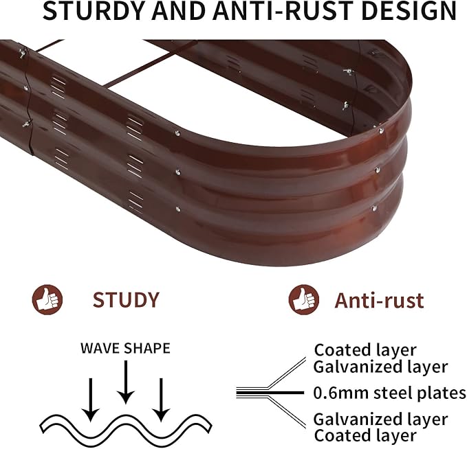 GADI Raised Garden Bed Kit for Vegetables Flower Galvanized Metal Planter Boxs Designed for Easy DIY and Cleaning Not Twist Or Rot (Brown)