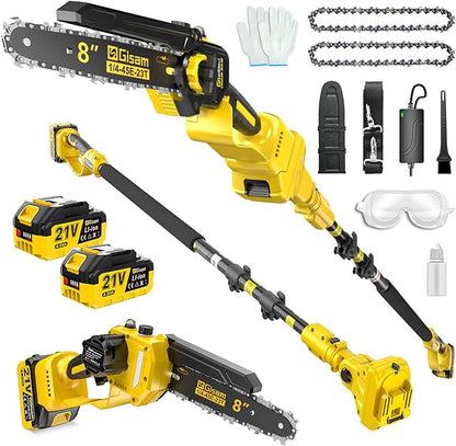 2-in-1 Electric Pole Saws for Tree Trimming,8" Mini Chainsaw Cordless with Extension Pole, 1000W Brushless Motor,Auto Oiling,15.58 FT Max Reach Extension Pole for Outdoors Pruning with 2×Batteries