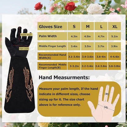 Gardening Gloves Thorn Proof for Rose Pruning & Cactus Trimming, Cowboy Western Style Long Leather Garden Gloves for Women & Men (Western Style, Large)