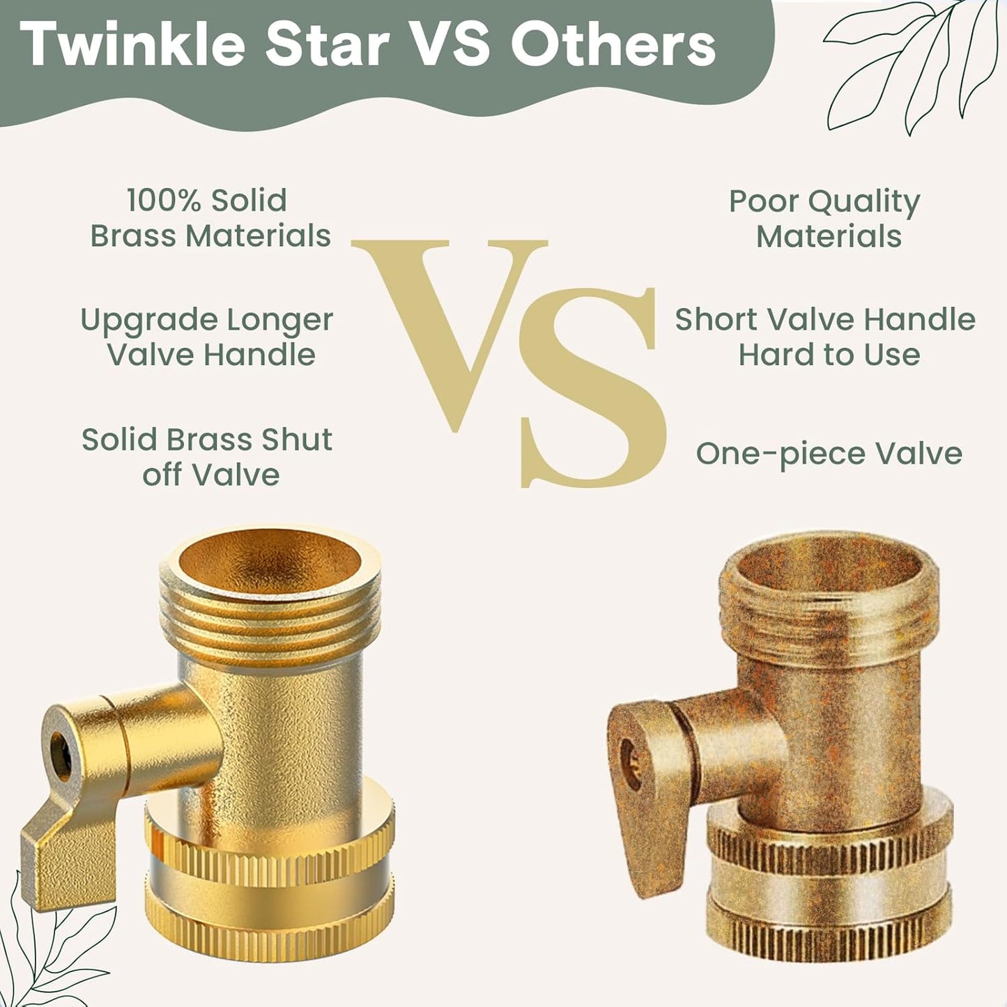 Twinkle Star Heavy-Duty Brass Adjustable Twist Hose Nozzle, High Pressure Hose Nozzle with On-Off Valve, Leakproof Operation 3/4" GHT Connector 4 Pack