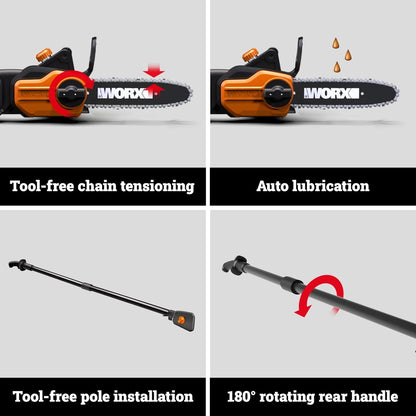 WORX Pole Saw, 8 Amp 10" Electric Pole Saw, Up to 10 ft., 28 ft/s chain speed
