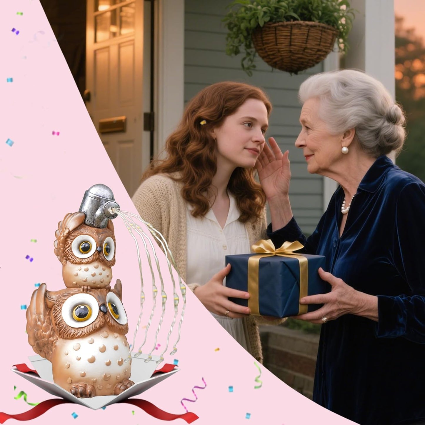 Solar Garden Statues Outdoor Decor, Watering Owl Statue Garden Decor, Resin Yard Decorations Outdoor for Patio, Porch, Balcony, Lawn Ornaments, House Warming Birthday Gifts for Mom Women Grandma