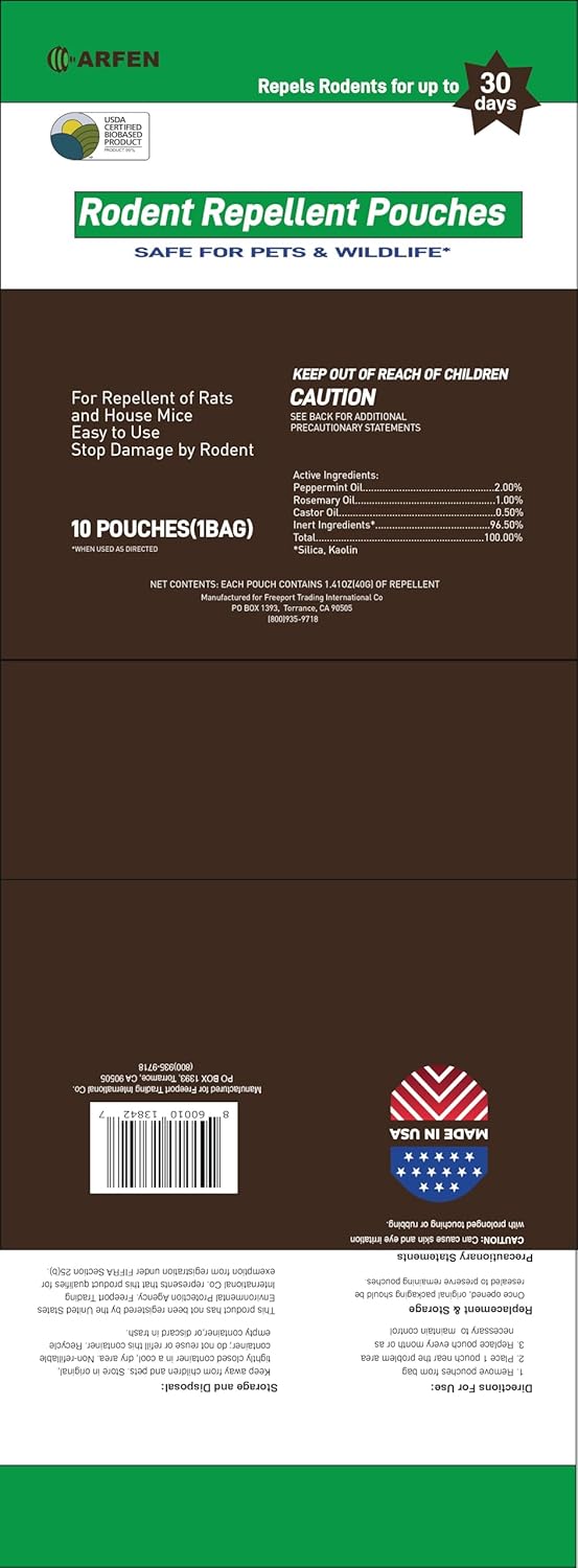 Rodent Repellent Pouches, Peppermint Oil, All Natural, Plant Powered, Repel Mice and Rat, Squirrels, Mouse Repellent, Keep Mice Out from Indoor/Car/RV/Boat/Garage/Cabin,20 Pouches (20 Pack)