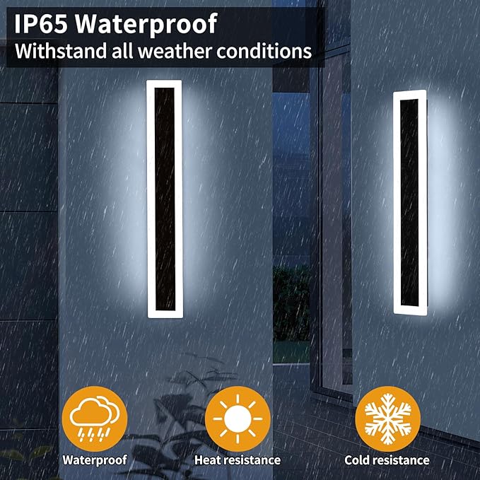 Upgrade Widened 2 Pack Modern Outdoor Wall Light Fixture, 23.6inch Long Linear LED Sconces, 3 Color 3000K/4500K/6000K, IP65 Waterproof, 24W, White Acrylic, Exterior Lighting for House, Patio, Garage