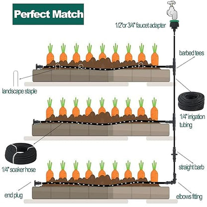 200ft 1/4'' Soaker Hose Tubing kit for Drip Irrigation with 100ft Drip Irrigation Tubing 102pcs Irrigation Fittings for Drip Water System Raised Garden Bed Greenhouse Patio Lawn