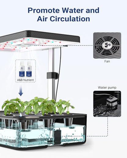 iDOO Hydroponics Growing System Kit 12Pods, Indoor Herb Garden System, with LED Grow Light, Built-in Fan, Auto-Timer, Adjustable Height Up to 11.3", for Home School, for Women Mom