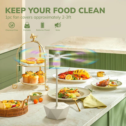 Grete Gotye Portable Battery Powered Fly Fans for Tables Up to 15 Hours Working Time, 4-Pack Indoor Outdoor Food Fan with Flexible Goose-Neck Blades for Home Restaurant Party Picnic Patio BBQ, Beige