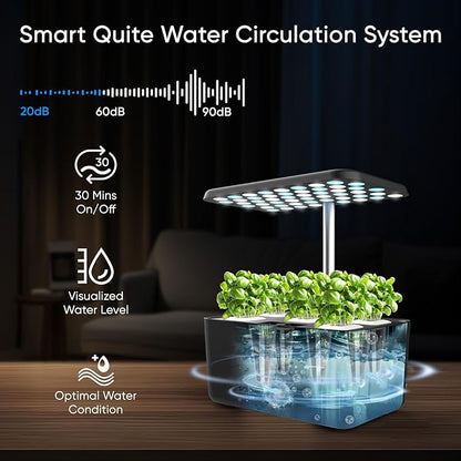 Sonicgrace Indoor Hydroponic Growing System with LED Grow Light, Quiet Smart Water Pump, 5 Pods, Automatic Timer, Perfect for Herbs, Vegetables and Fruits, Ideal Home Office Gardening Gift