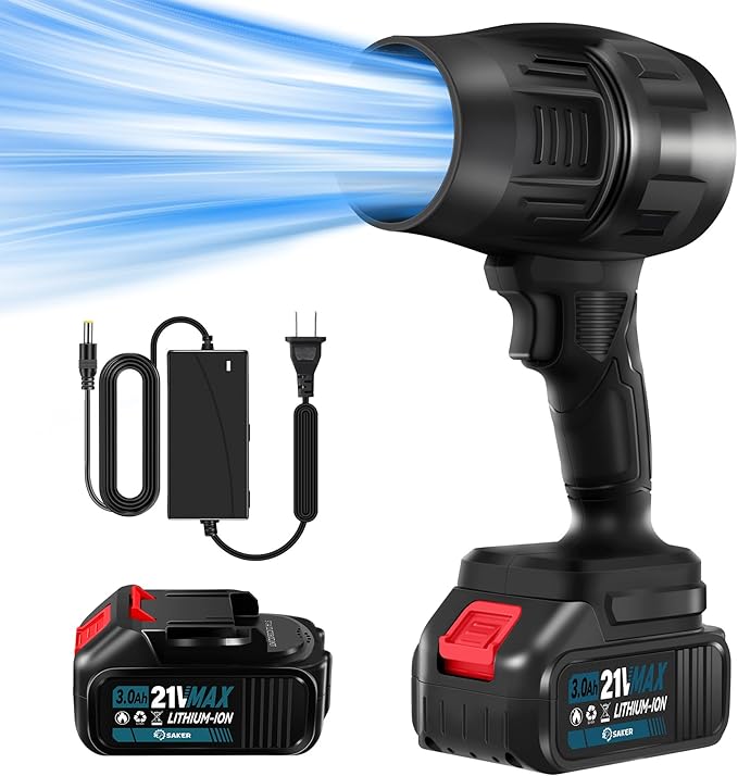 Saker Cordless Leaf Blower Portable Dust Cleaner Handheld Lightweight Blowers 180000 RPM with Adjustable Speed for Patio Cleaning, Drying,Camping Gifts 2 Batteries BF170 Black