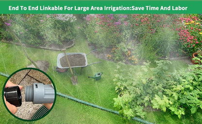 Watoo 2025 Sprinkler Hose & Soaker Hose for Yard - 50 FT Reinforced Flat Garden Hose with Holes, Heavy Duty No-Kink Lawn Irrigation Hose (Includes Stakes, High Pressure Spray)