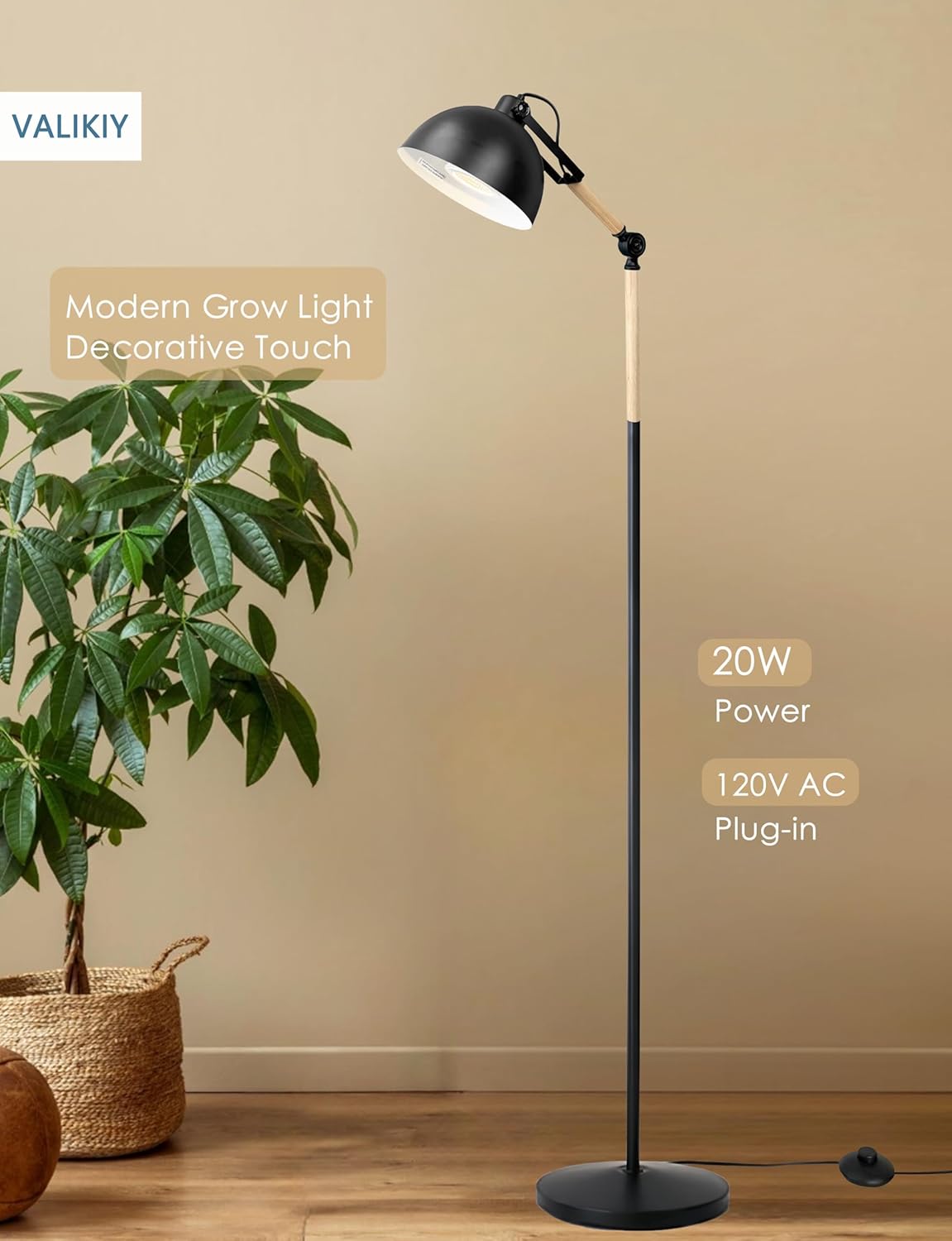 LED Grow Light for Indoor Plants, 20W Adjustable Standing Grow Lamp with Rotatable Head, Foot Switch & External Timer, Full Spectrum, Energy-Efficient & 97+ CRI for Thriving, Lush Growth.