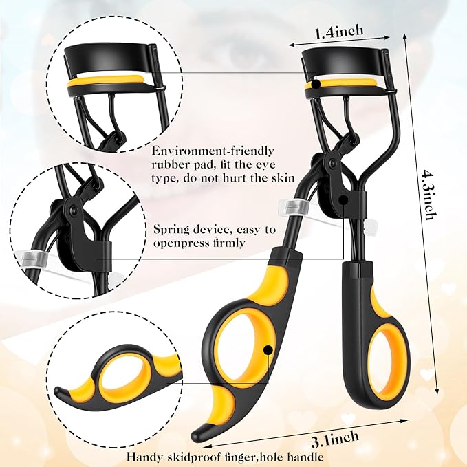 Bencailor 17 Pcs Eyelash Curlers Kit Lash Curler Eyelash Comb Seperator Extension Tweezers Eyebrow Brush Scissors False Eyelashes Applicator Eyebrow Trimmer Silicone Refills Pads for Women (Orange)