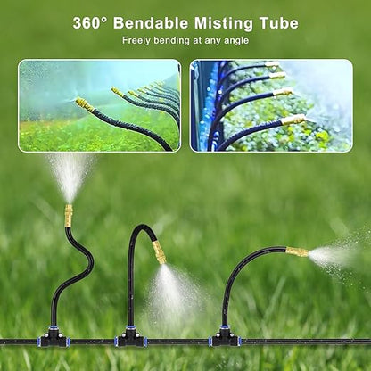 Automatic Drip Irrigation Kit - 50FT with Tool-Free Quick Connectors, 15 Copper Atomizing Nozzles & 360° Bendable Spray for Garden, Greenhouse, Lawn, Plants