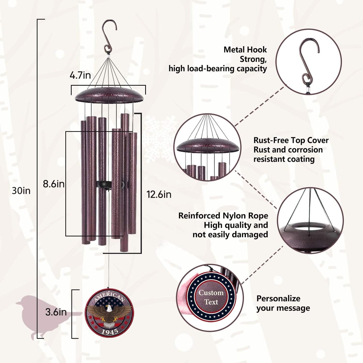 Personalized Wind Chimes for Military, Memory Gifts for US Veteran, Memorial Wind Chimes for Loss Loved One, Sympathy Gifts for Loss Soldiers Navy, Army, Air Force