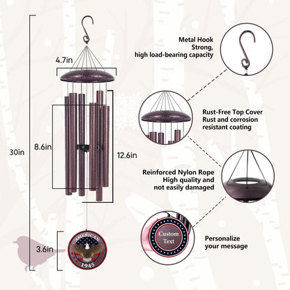 Personalized Wind Chimes for Military, Memory Gifts for US Veteran, Memorial Wind Chimes for Loss Loved One, Sympathy Gifts for Loss Soldiers Navy, Army, Air Force