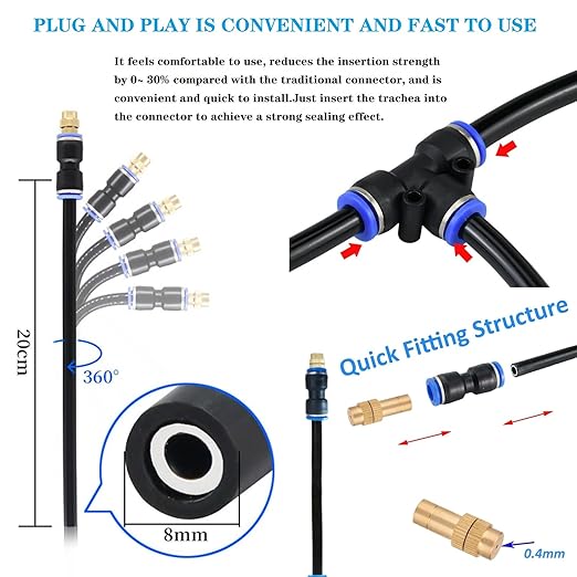 Update 82Ft Irrigation Copper Nozzle System, Automatic Irrigation System with Replaceable 360°Bendable Sprayer,atomizing Copper Nozzle for Watering System for Garden Plant Lawn Patio and Yard.(20)