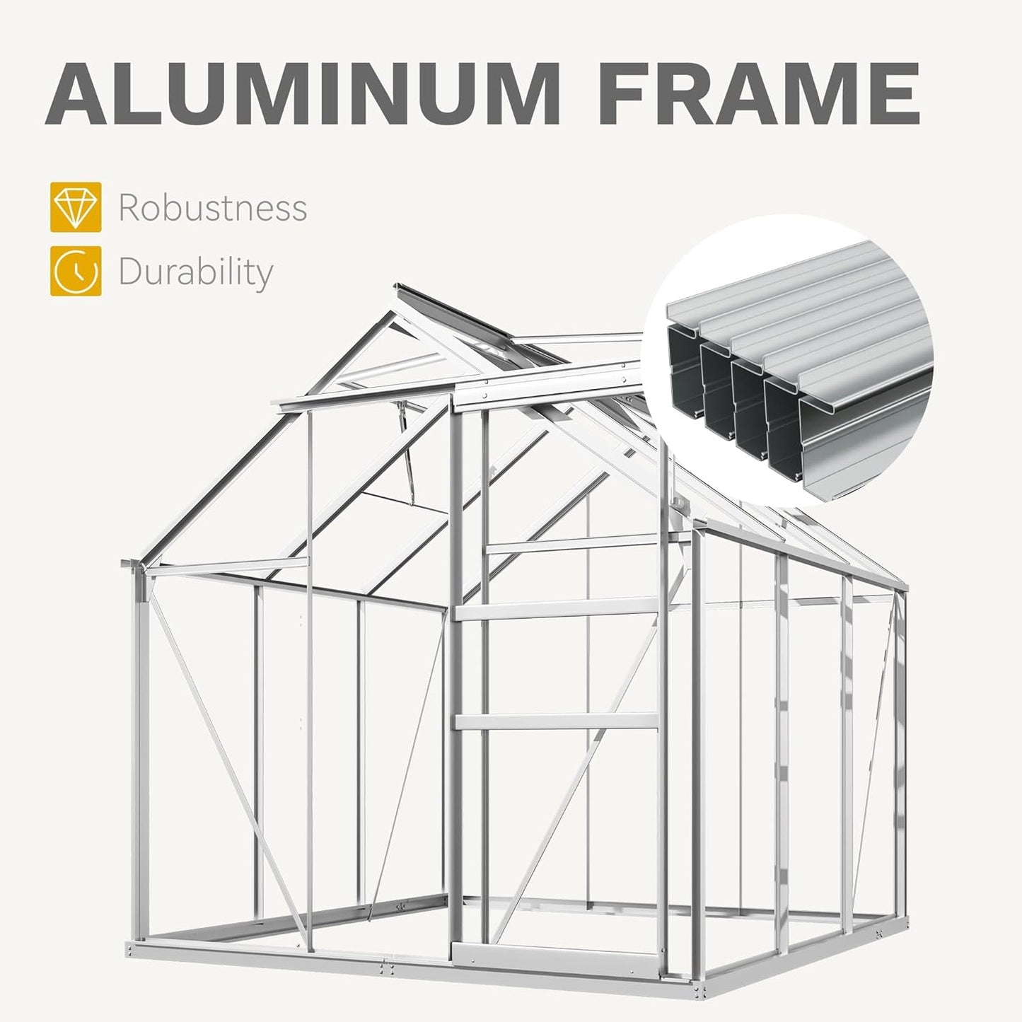 DWVO 6x6FT Polycarbonate Greenhouse for Outdoors, Large Heavy Duty Aluminum Greenhouses with Sliding Doors and Vent Window, Walk-in Greenhouse Large Sun House for Garden Backyard, Silver