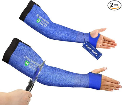 Schwer ANSI A6 Cut Resistant Sleeves, 22 inch Protective Arm Sleeves with Thumb Hole for Arm Work Protection, Arm Guards for Gardening, Cutting Metal, Repairing, Kitchen, Pet Grooming (1 Pair, Blue)