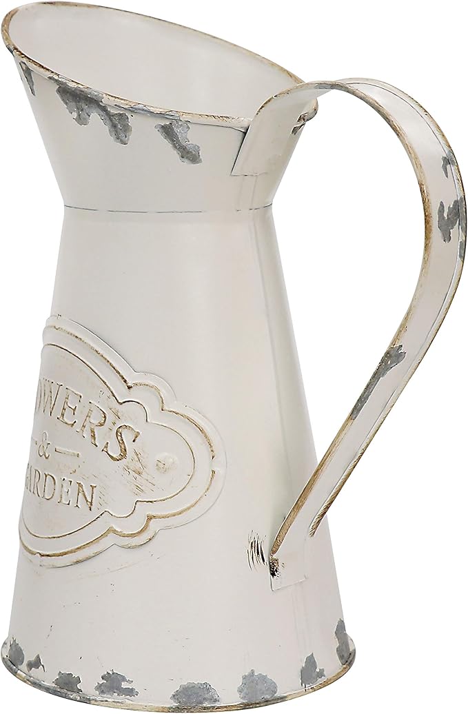 Soyizom Galvanized Metal Pitcher Farmhouse Decor Jugs White Pitcher Vases Flower Jugs Vase Shabby Chic Decor Water Can Milk Jug Rustic Decorations for Home Christmas Wedding,White-Jug/8.9”H-Small