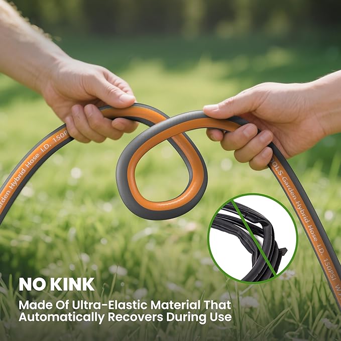 Giraffe Tools Garden Hose 25FT, 5/8" Flexible Lay Flat Water Hose, Custom Length, Leakproof Gardening Hose with Male to Female Fitting, Lightweight Hybrid Hose Pipe for Garden & Yard