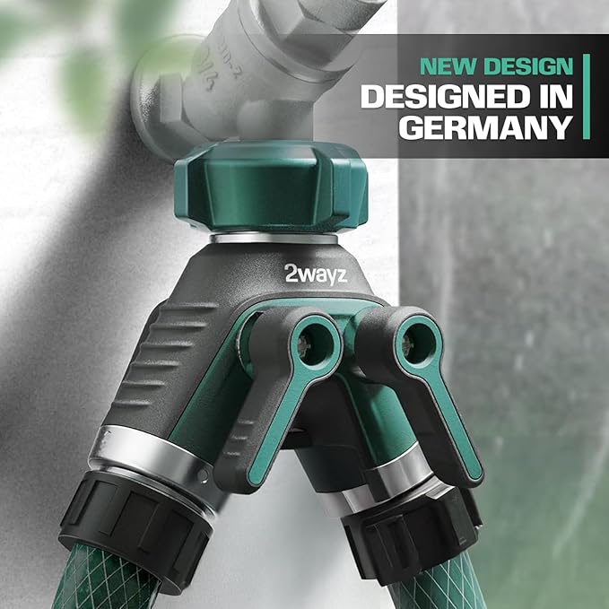 2WAYZ Dual Outlet Water Hose Splitter - Heavy-Duty Brass Y Connector, 360° Rotation, Easy Installation, Leak-Proof Design with Spigot Extender - Ideal for Garden, Washing Machines, Outdoor Faucets