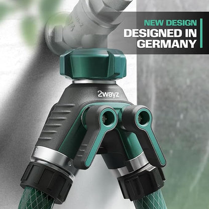 2WAYZ Dual Outlet Water Hose Splitter - Heavy-Duty Brass Y Connector, 360° Rotation, Easy Installation, Leak-Proof Design with Spigot Extender - Ideal for Garden, Washing Machines, Outdoor Faucets