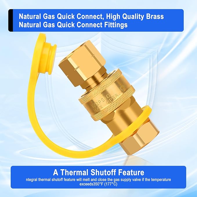 3/4" Natural Gas Quick Connect, Hose Quick Connect, 3/4” Natural Gas Quick Connect Fittings，Heavy-Duty Brass Large Flow Quick Disconnect for Commercial Kitchen Equipment, Generator Etc Gas Equipment.