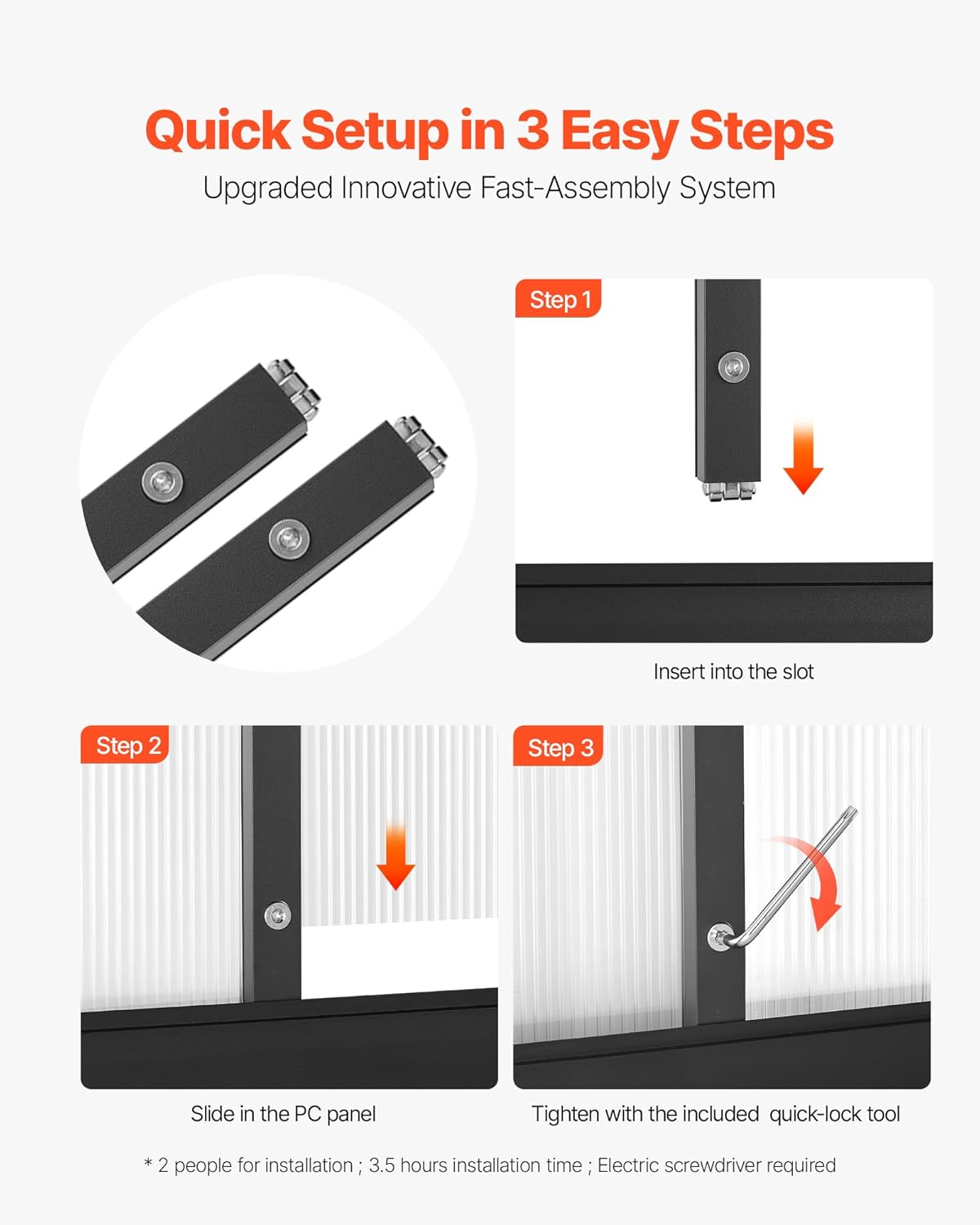 VEVOR 8 x 12 FT Polycarbonate Greenhouse, Heavy Duty Outdoor Green House with Adjustable Vent & Push-Pull Lockable Door, Quick Setup, Aluminum Frame Walk-in Greenhouse Sunroom for Outside Garden Lawn