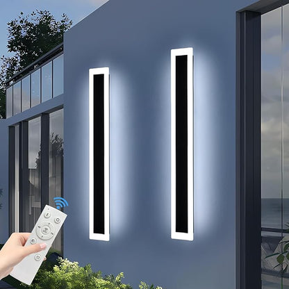 Upgrade Widened 2 Pack 57inch Long Modern Outdoor Wall Light, Dimmable 3000K-6000K, IP65 Waterproof Exterior Wall Sconces, 50W, Black LED Wall Mount Light for Home, Yard, Garden with Remote Control