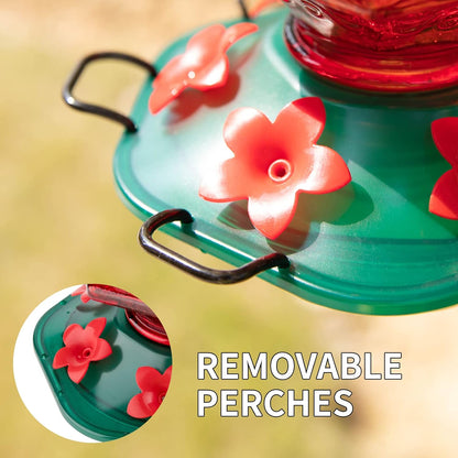 Hummingbird Feeder for Outdoors, Lantern Shaped Bottle, 6 Simulation Flowers Feeding Ports, 26 fl.oz, Hanging for Garden Yard, Rust Proof, Red(Ant Moat Included)