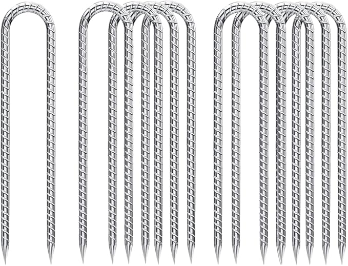 Rebar-Stakes-12-Inch, Ground Stakes Heavy Duty U-Hook Galvanized Anti-Rust Ground Anchors for Camping Tent Trampoline Accessories Dog Fence Chicken Coop Deer Fence 10pcs