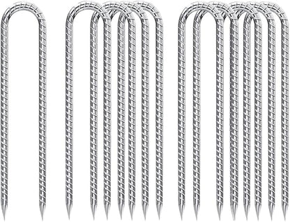 Rebar-Stakes-12-Inch, Ground Stakes Heavy Duty U-Hook Galvanized Anti-Rust Ground Anchors for Camping Tent Trampoline Accessories Dog Fence Chicken Coop Deer Fence 10pcs