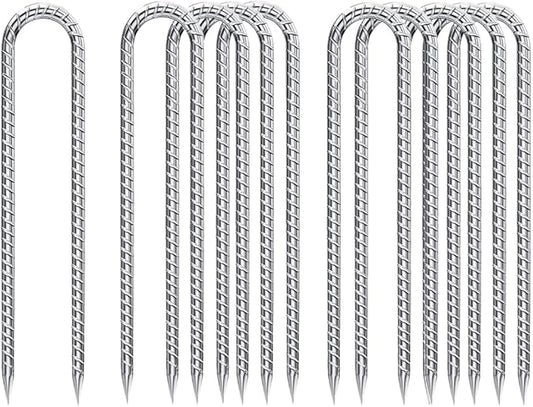 Rebar-Stakes-12-Inch, Ground Stakes Heavy Duty U-Hook Galvanized Anti-Rust Ground Anchors for Camping Tent Trampoline Accessories Dog Fence Chicken Coop Deer Fence 10pcs
